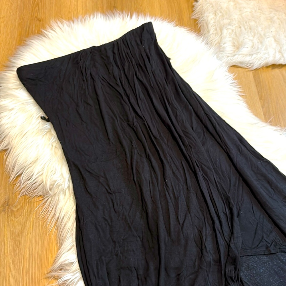Strapless maxi dress with hi-low hem